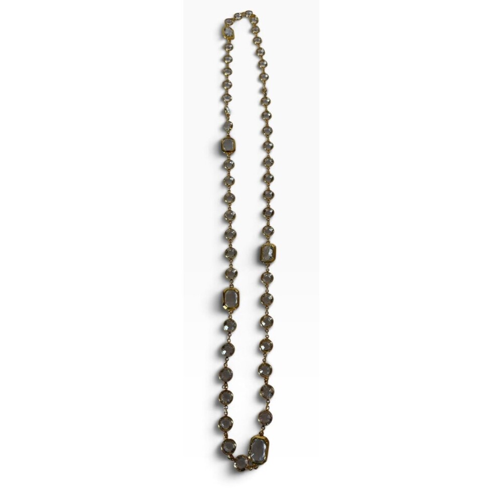 Glass Beaded Clear Round and Gem Shaped Gold Tone Necklace 19in